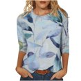thumbnail image 2 of Blouses pour Femmes T-shirt Ample Imprimé de Mode pour Femmes Blouse à Manches 3/4 Col Rond Hauts Décontractés Hauts de Sortie pour Femmes Été en Liquidation, 2 of 5