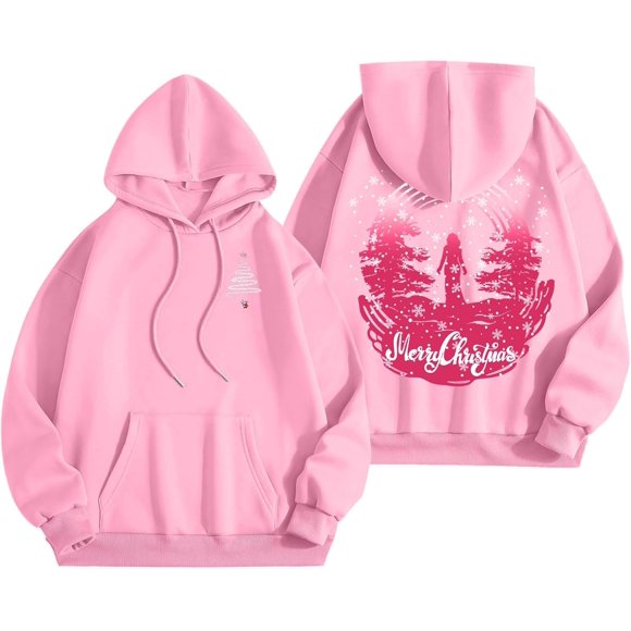 Palm Puff Oversized Hoodies for Women, Teen Girls Preppy Sweatshirt Long Sleeve Y2K Graphic Tees with Pockets, #A51 Pink, Large