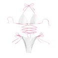 thumbnail image 3 of Qertyioot Women Bandeau Bandage Bikini Set Love Drawstring, 3 of 6