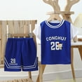 thumbnail image 2 of LUOGENLI Kids Sports Shorts Sets Boys Tracksuit 2 Piece Basketball Performance Tank Top and Mesh Shorts Set（1 12 Years） Maxi Outfits for Boys Summer Blue 3-4 Years, 2 of 3
