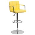 thumbnail image 1 of Contemporary Yellow Quilted Vinyl Adjustable Height Barstool with Arms and Chrome Base, 1 of 9