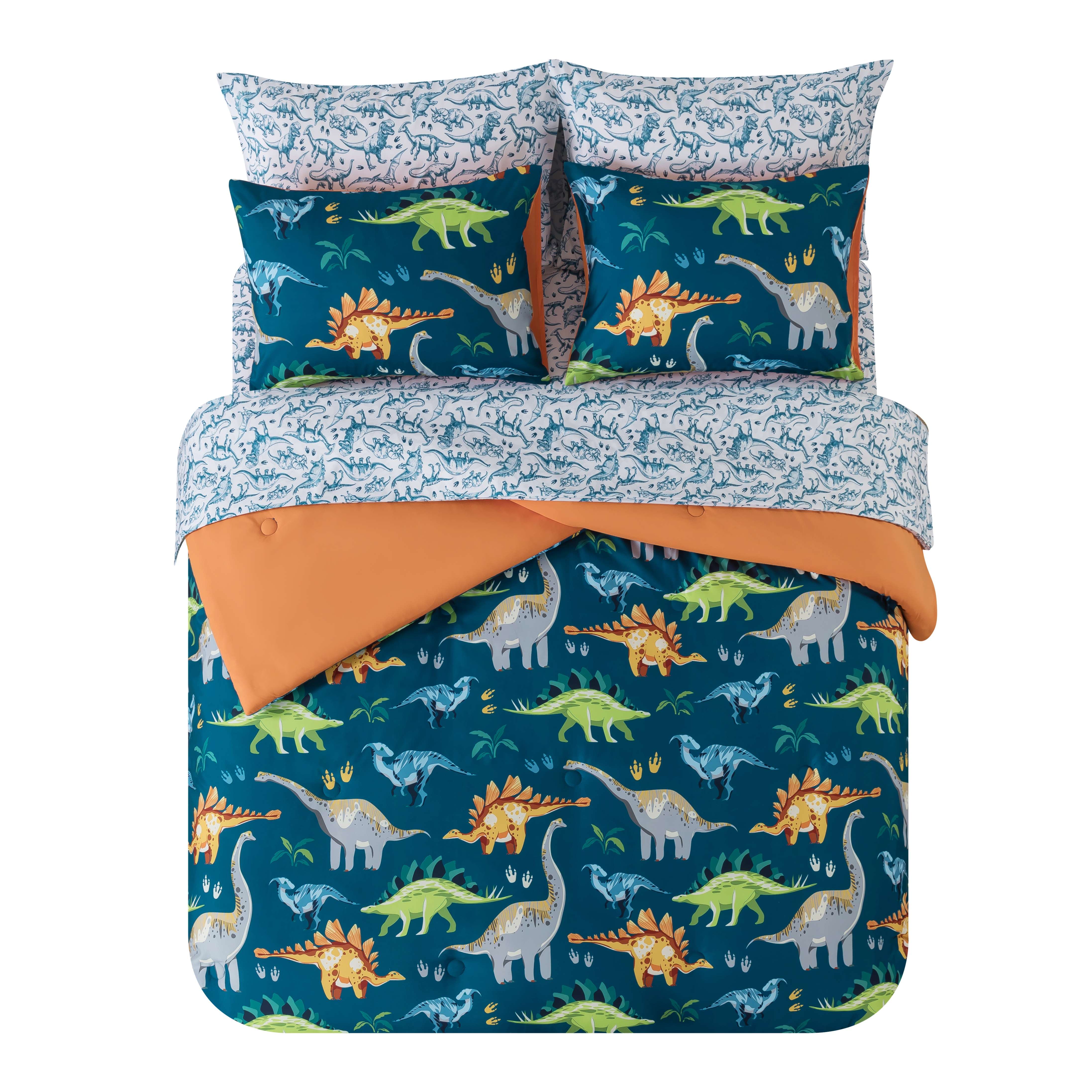 Mainstays Ensemble de literie 7 pièces « lit dans un sac » pour enfants dinosaures, couette réversible, grand lit (Double)