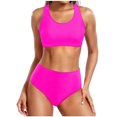 thumbnail image 1 of Tungbrin Womens Bikini Sets 2 Piece High Waited Sports Swimsuit Summer Beach Solid Color Round Neck Bathing Suits, 1 of 4