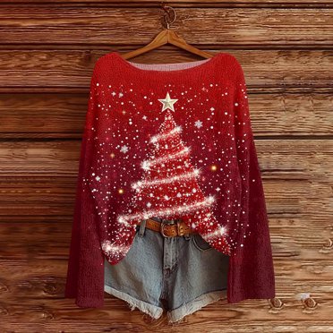 Horkkom Chandails de Noël pour Femmes Automne et Hiver Imprimé de Noël Manches Longues Col Rond Chandail S