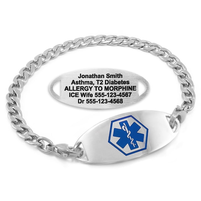 MedicEngraved Bracelet d'Alerte Médicale Personnalisé en Acier Inoxydable - Maillon Gourmette 5 mm