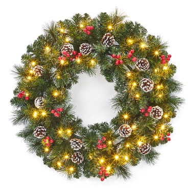 24IN Real Touch Christmas Pine and Cedar Wreath, Large Winter Holiday Door Decor for Indoor Outdoor, Front Door Farmhouse Hanging Decoration