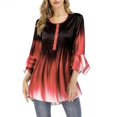 thumbnail image 2 of Maoww Gradient Color T Shirt Women Casual Button Round Collar Ruffle Sleeve Blouse Swing Loose Top, 2 of 9