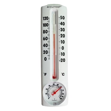 Accutemp Indoor or Outdoor Thermometer with Humidity Meter, Temperature Readings in Celsius  °C and Fahrenheit and °F, White