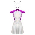 thumbnail image 3 of LiiYii Ensemble de Costume d'Alien de l'Espace pour Femmes, Robe Mini Évasée Trapèze à Manches Cap, avec Cheveux, Violet m, 3 of 8