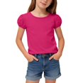 thumbnail image 1 of hengsof T-Shirts à Manches Courtes Bouffantes pour Filles, Col Ras du Cou, Coton Uni, Respirant, T-Shirt Décontracté d'Été, Hauts pour Enfants de 1 à 15 Ans, 1 of 8