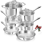 Koch Systeme CS Tri-Ply Stainless Steel Cookware Set, 10-Piece Pots and Pans Set with Glass Lids, Induction Compatible