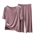 thumbnail image 1 of Yuyuzo Ensembles de Pyjama 2 Pcs pour Femmes T-Shirts à Manches Courtes à Col Ras du Cou Pantalons Amples Confortables Ensembles de Pyjamas à Volants Vêtements de Nuit, 1 of 3