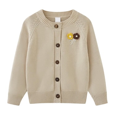 WRKEKC Girls Cardigan Kids Casual Star Sequin Embellished Button Front Crew Neck Knit Jacket Long Sleeve Soft Comfortable Casual Outerwear Coat for 2 - 12 Years