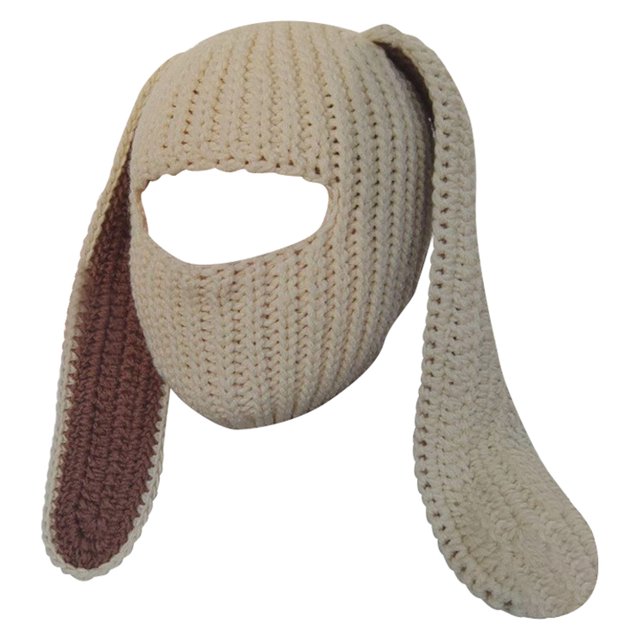 Fgnfyis Rabbit Ear Hat Autumn and Winter Neck Knitted Hat Bomber Hats Beige