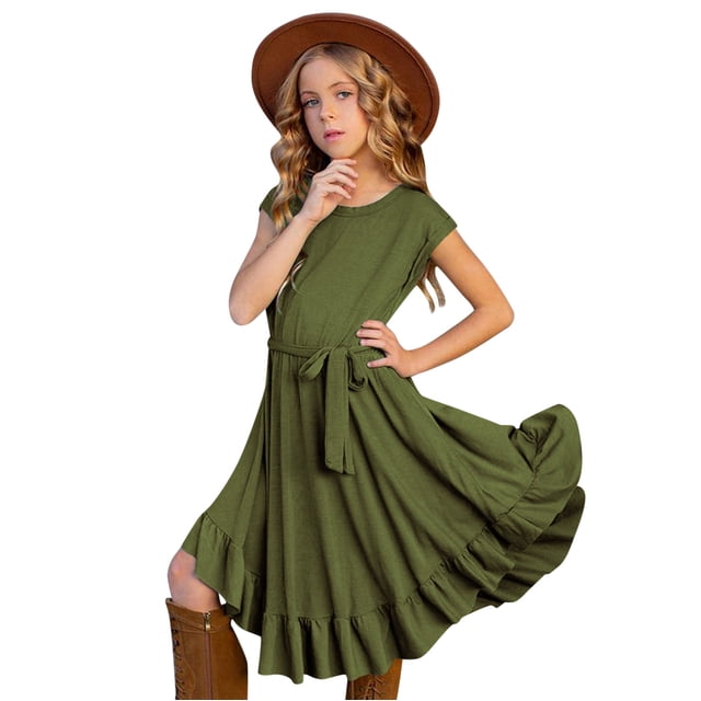 Kcodviy Robe Rockabilly Unie Courte en Tulle Robe Enfants Robes de Fête Rétro Robes pour Grands Enfants Petites Vêtements Vintage Manche Fracks pour Filles Évasée 712Y Robes Filles Volants Robes Filles