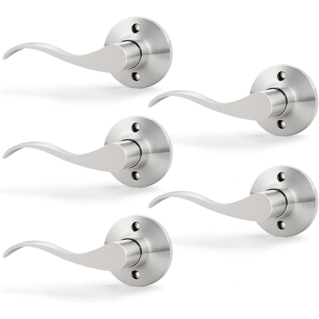 Satin Nickel Door Handle Interior Brushed Nickel Passage Door Lever for Hall and Closet Keyless Door Lock Set Reversible for Left Right Sided Doors Leverset Handleset