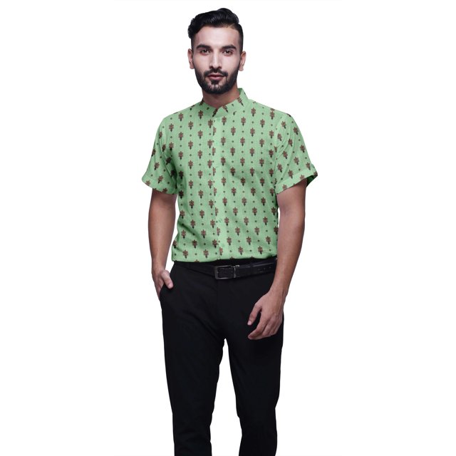 BESTMAN Slim Fit Shirts For Men Button Down Short Sleeve Printed Shirts For Boys