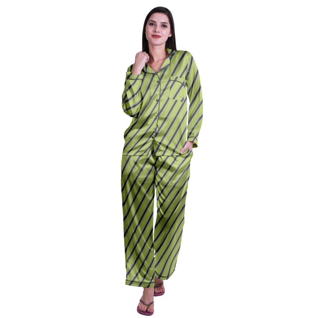 Moomaya Ensemble de Pyjama à Manches Longues et Shorts pour Femmes, Pyjama en Satin à Boutons pour Femmes