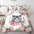 thumbnail image 1 of YST Literie Chat Mignon Ensemble de Douillette à Thème Animal 7 Pcs, Très Grand Lit, Floral Coloré, Roses Roses, 1 of 4
