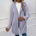 thumbnail image 4 of KIHOUT Womens Winter Long Sleeve Solid Fuzzy Fleece Open Front Button Hooded Cardigans Jacket Coats Outerwear, 4 of 9