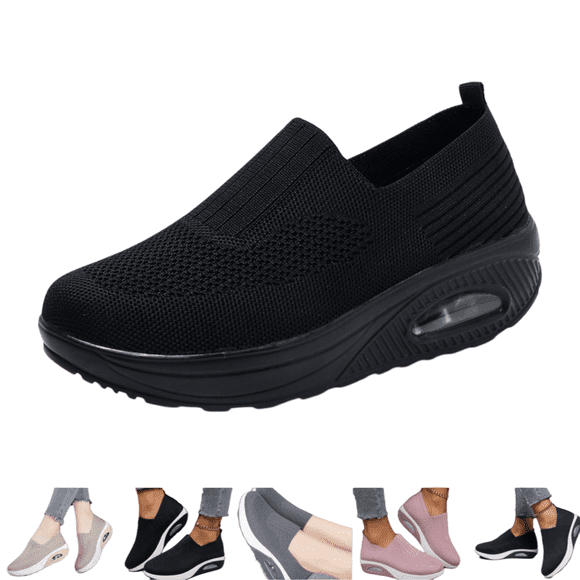 longantii Orthopedic Dress Shoes for Women Arch Support Slip on Non Slip Tennis Shoes Lightweight Knitted Mesh Stretch Walking Shoes Soft 2026 New Orthopedic Shoes Black