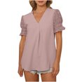 thumbnail image 2 of RXIRUCGD T-Shirts à Col en V pour Femmes Femmes Mode Décontractée Uni Ample T-shirt à Manches Courtes Haut Blouse Chandail Hauts d'Été pour Femmes, 2 of 9