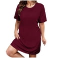 thumbnail image 2 of UPPADA Robe T-Shirt Décontractée d'Été pour Femme Grande Taille Sans Manches Évasée avec Poches Col Ras du Cou Plissée Robe Débardeur Coupe Ample Boho Plage Robes d'Été Bordeaux,TTG, 2 of 5