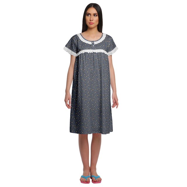 Moomaya Chemise de Nuit d'Allaitement pour Femmes à Col Rond Imprimée en Popeline de Coton