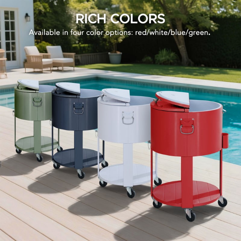 Sunjoy Rooling Ice Chest Cooler Cart 60 Quart, Portable Patio Party Bar Drink Cooler Cart, Beverage Bar with Bottle Opener and Shelf