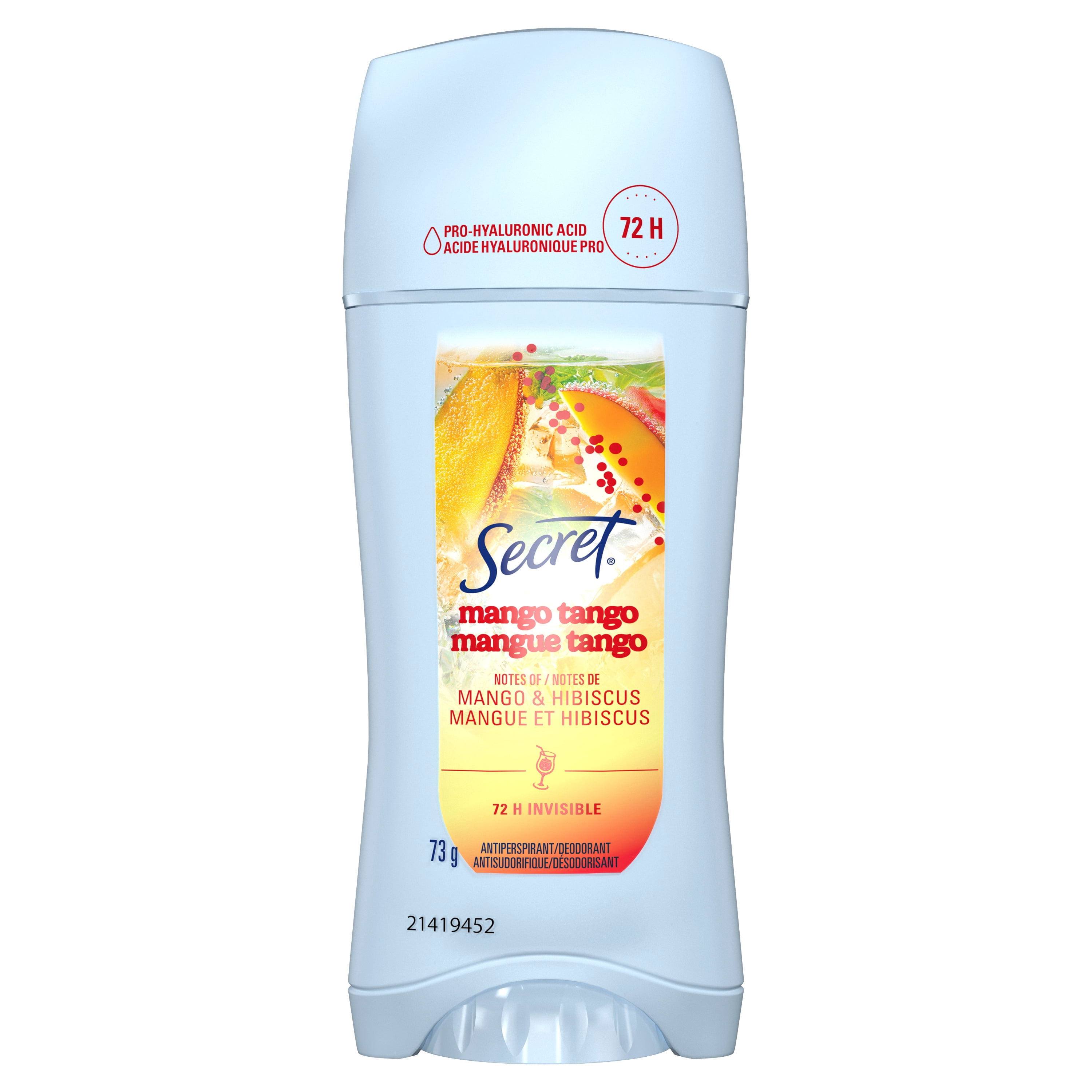 Antisudorifique et désodorisant pour femmes invisible en bâton Secret Fraîcheur, Mangue tango, 73 g