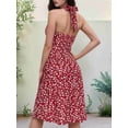 thumbnail image 4 of Robe d'Été Sans Manches Portefeuille à Col en V à Fleurs pour Femme Mini Robe Bordeaux S, 4 of 5