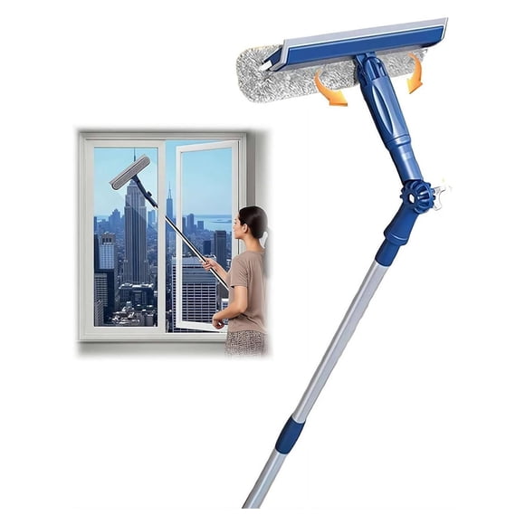 Window Squeegee for Home,Window Squeegee for Window Cleaning,Window Squeegee with Extension Pole,Extension Washing Tool with Rotatable Clean Head for Indoor Outdoor High Window Glass