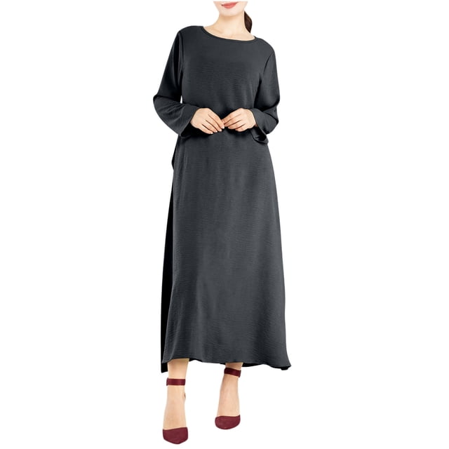 Erwazi Robe Tunique d'Automne pour Femmes, Décontractée, Ample, à Manches Longues, Col Rond, Fluide, Longue, Maxi