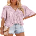 thumbnail image 1 of Womens Bell Sleeve Blouse Crewneck Lace Tops Floral Textured Babydoll Shirts, 1 of 3