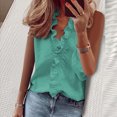 thumbnail image 2 of Women's Casual Solid Color Ruffle Collar Long Sleeve Ruffle Shirt Blouse V Neck Short Sleeve Shirt Tops, 2 of 9