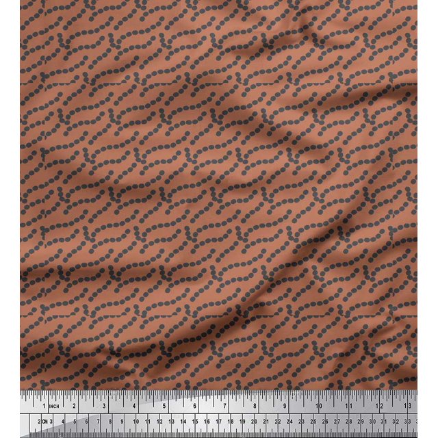 Soimoi Brown Silk Fabric Dot Abstract Printed Fabric 1 Yard 42 Inch Wide