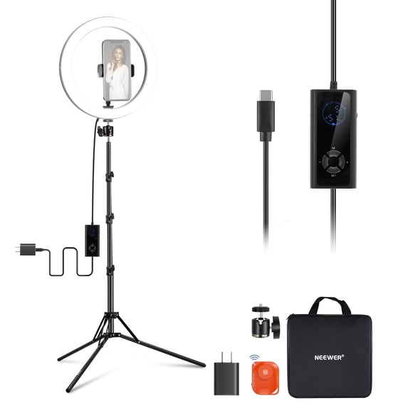 NEEWER 12" 24W High Power LED Ring Light with 71" Tripod Stand Phone Holder Compatible with iPhone for Video Recording Makeup Selfie Studio Streaming