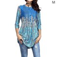 thumbnail image 1 of Chemise Femme T-shirt Bohème Imprimé Col Rond Haut Col Rond Haut Décontracté Blouse, Bleu, m, 1 of 5