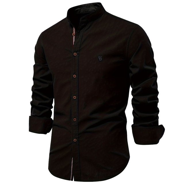 RXIRUCGD Chemise Décontractée Mode Homme Couleur Unie Manches Longues Col Rabattu, Noir, Taille : S