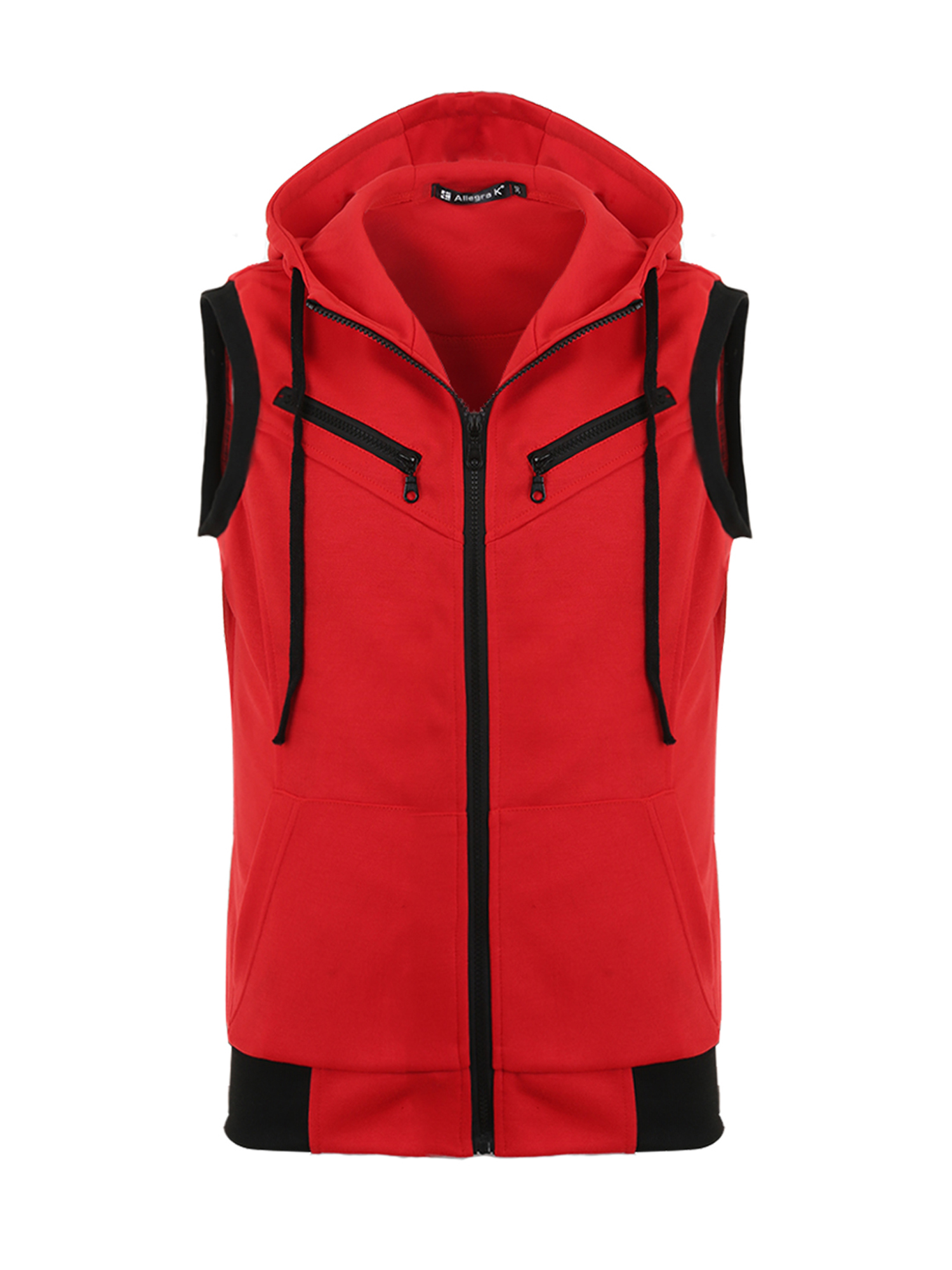 INSPIRE CHIC Men's Vest Hoodie Zip Up Sleeveless Drawstring Hooded Vest 38 Red