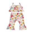 thumbnail image 1 of Toddler Baby Girls 2 Piece Summer Outfits Floral Print Halter Ruffle Crop Top and Flared Pants Set Pink 4-5 Years, 1 of 8