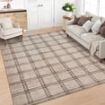 thumbnail image 3 of Washable Checkered 9x12 Living Room Rugs, Ultra Thin Non Slip Geometric Area Rug for Bedroom Dining Room, Low Pile Stain Resistant Farmhouse Throw Carpet for Home Office, Taupe, 3 of 8