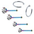 thumbnail image 1 of BodyJ4You 6PCS Nose Rings Studs Hoop 20G Stainless Steel Rainbow Bone Pin Body Piercing Jewelry (0.8mm), 1 of 6