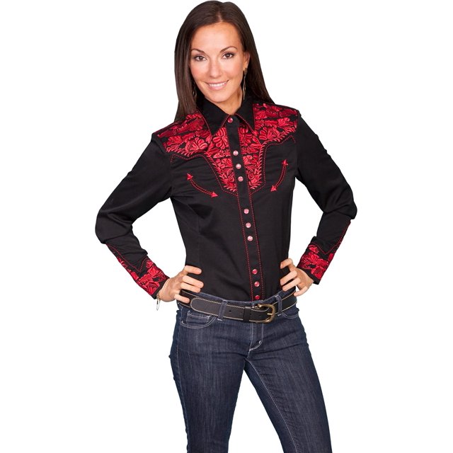 Scully Chemise Western Argentée Brodée pour Femmes - Pl654-Slv