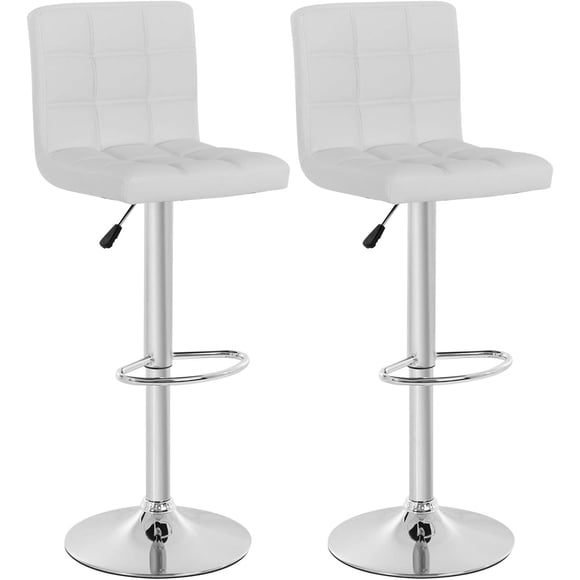 BestOffice Modern Set of 2 Barstools Adjustable Counter Height Swivel PU Leather Bar Hydraulic Dining Room Chairs Home Kitchen Stools, White