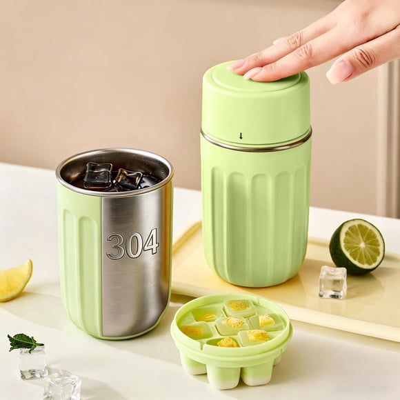 Miogawg 2 Colors Portable Press Release Ice CubeMaker Cup 304 Stainless Steel Summer Cold Drink Coffee Tumbler