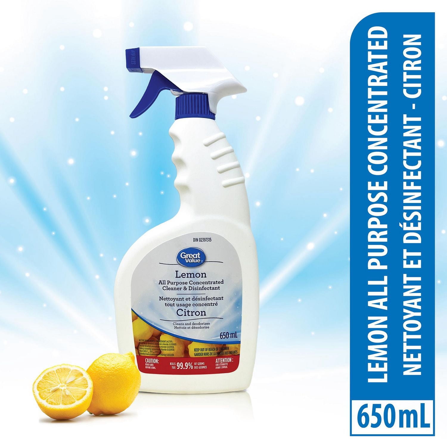 Great Value All-Purpose Cleaner, Spray, Lemon Scent, 650ml