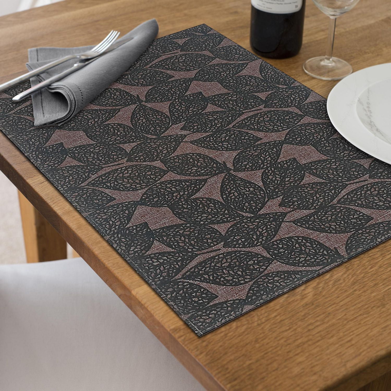 Set De Table Imprimé En Poly-Lin Leave Green - Lot De 12