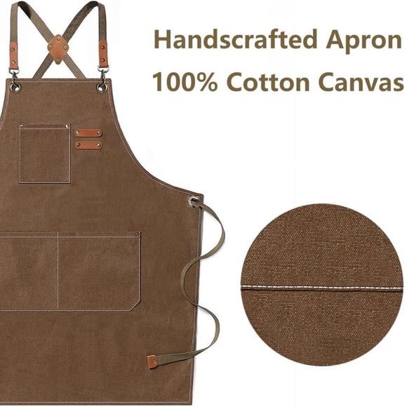 Riforla Chef Aprons for Men Women with Large Pockets Canvas Back Heavy Duty Adjustable Work Apron Apron Sleeve Coffee 22x80x56