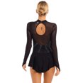 thumbnail image 4 of Sxiwei Robe de Danse Ballet Patinage Artistique à Manches Longues avec Strass Brillants pour Femmes, Noir P, 4 of 7